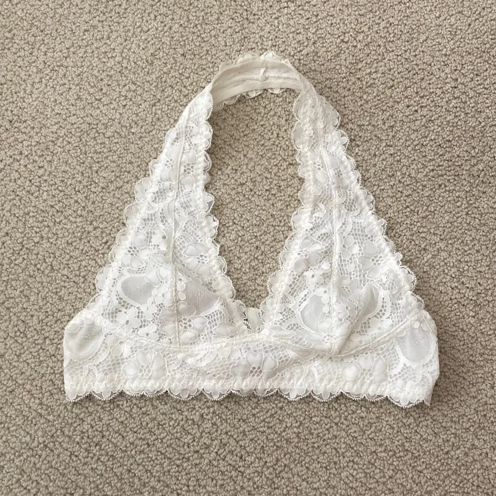 NEW Free People Intimately Bralette Halter Style Lacy White Cream Sheer S NWOT